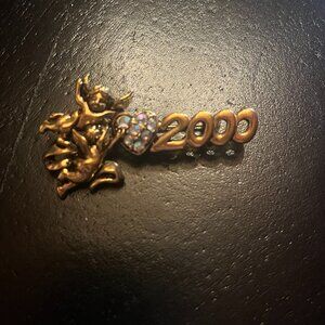 Vintage Goldtone Angel Brooch Year 2000 with Aurora Borealis Stones Y2K